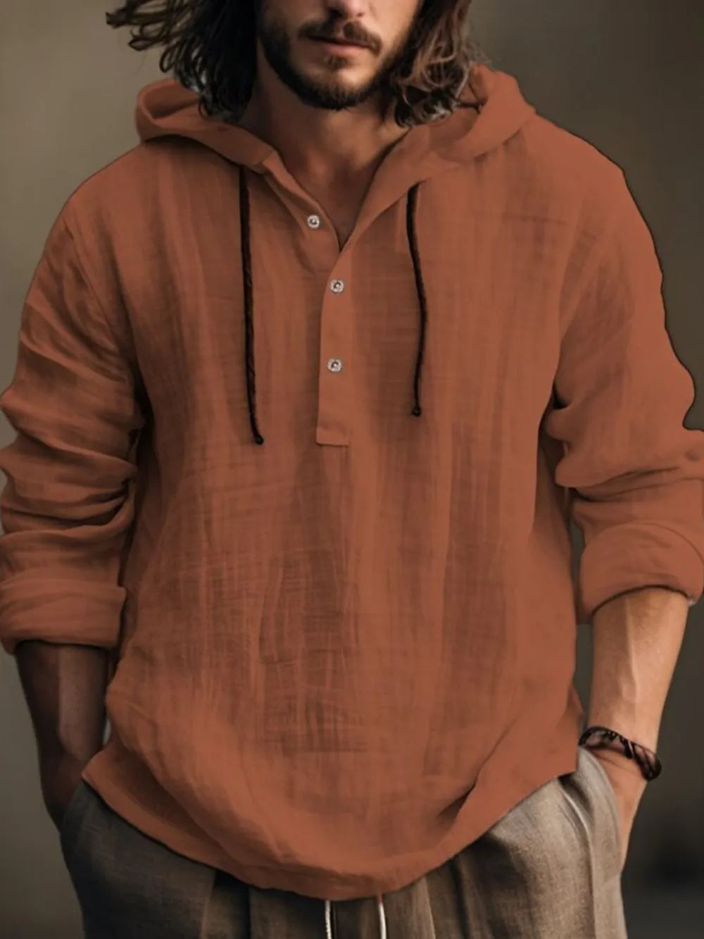Men's Full Size Half Button Long Sleeve Hoodie - P's One-Stop Shop 