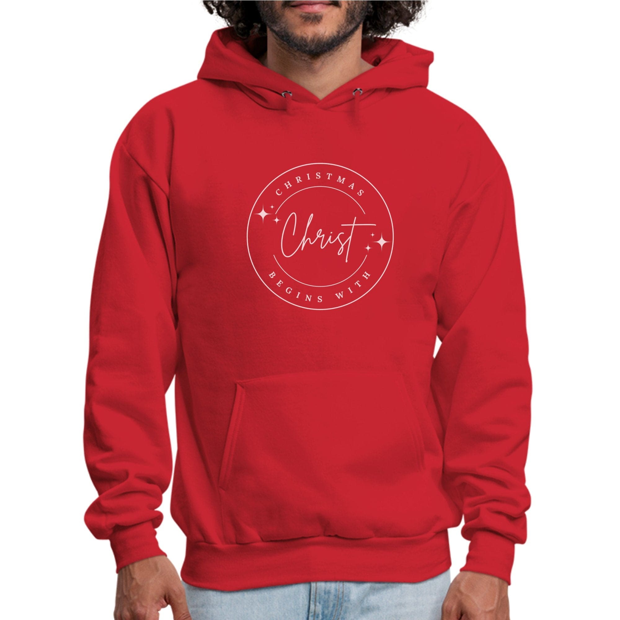 Mens Graphic Hoodie - Christmas Begins with Christ - P's One-Stop Shop 
