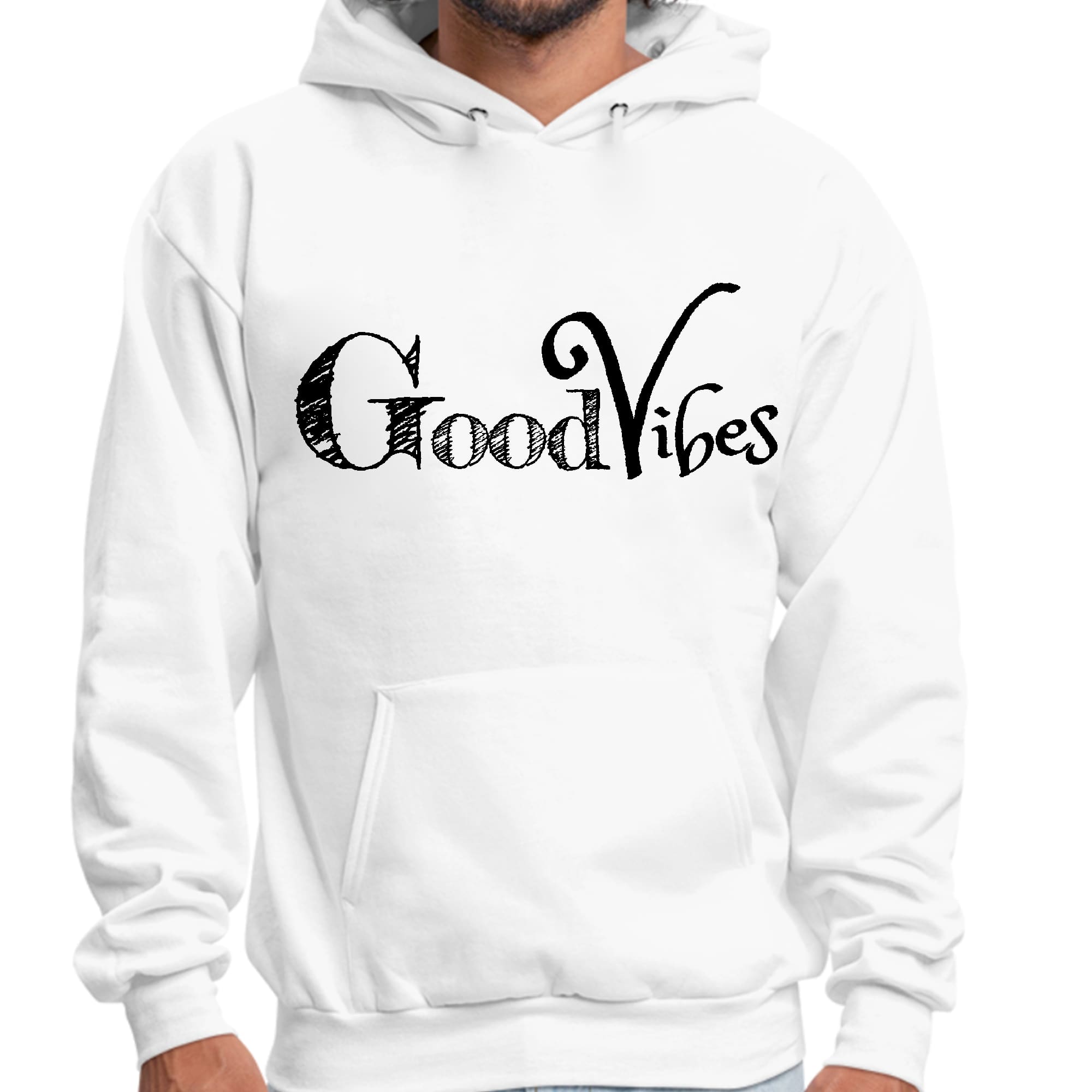 Mens Graphic Hoodie Good Vibes Black Print - P's One-Stop Shop 