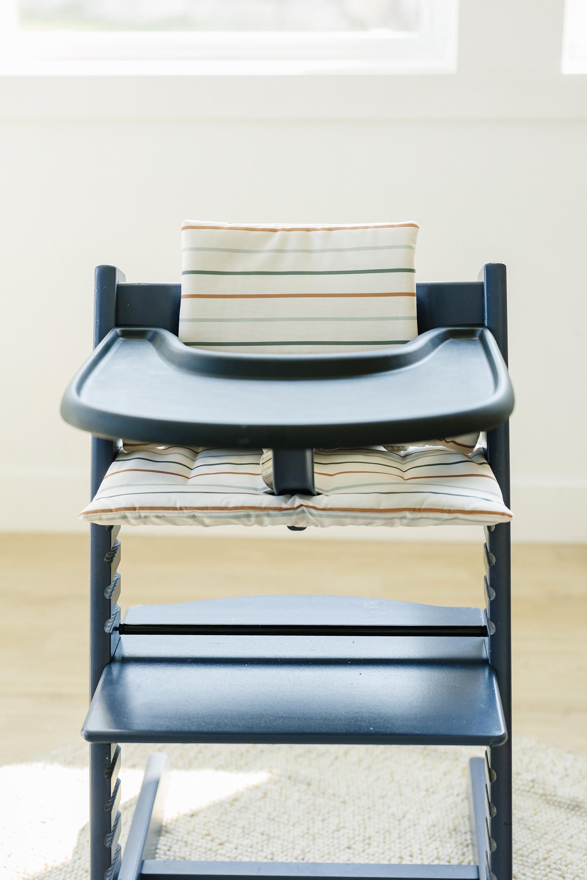 Multi Stripe Stokke Tripp Trapp Seat Cushion - Wipeable Cover - Baby Highchair Accessories - Neutral Stripes - P's One-Stop Shop 