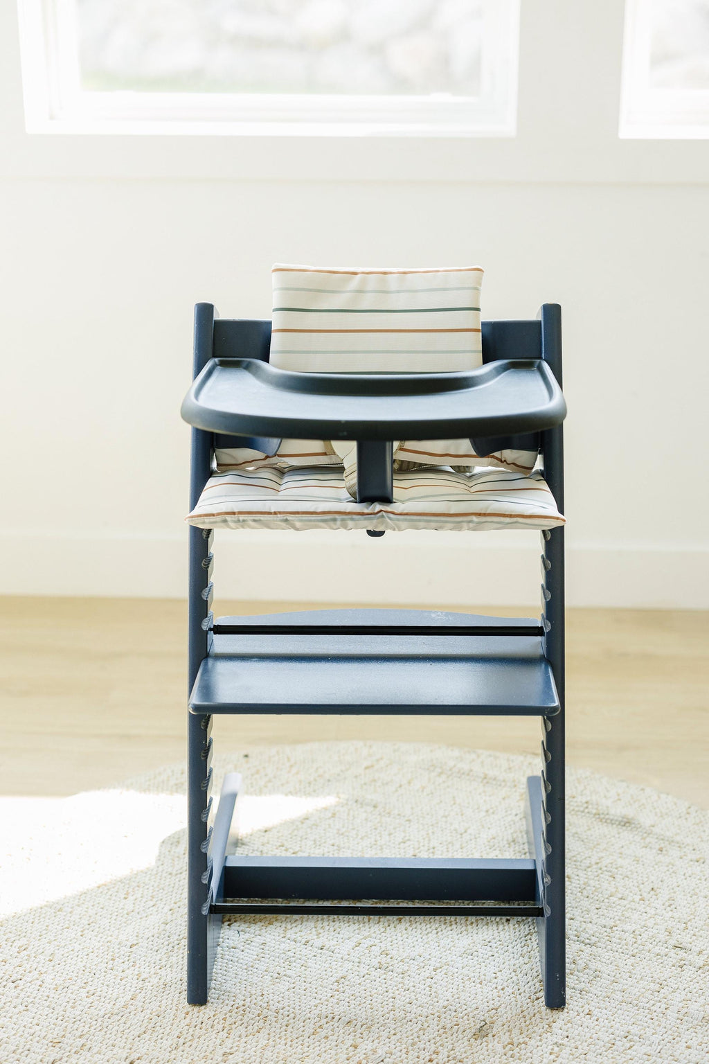 Multi Stripe Stokke Tripp Trapp Seat Cushion - Wipeable Cover - Baby Highchair Accessories - Neutral Stripes - P's One-Stop Shop 