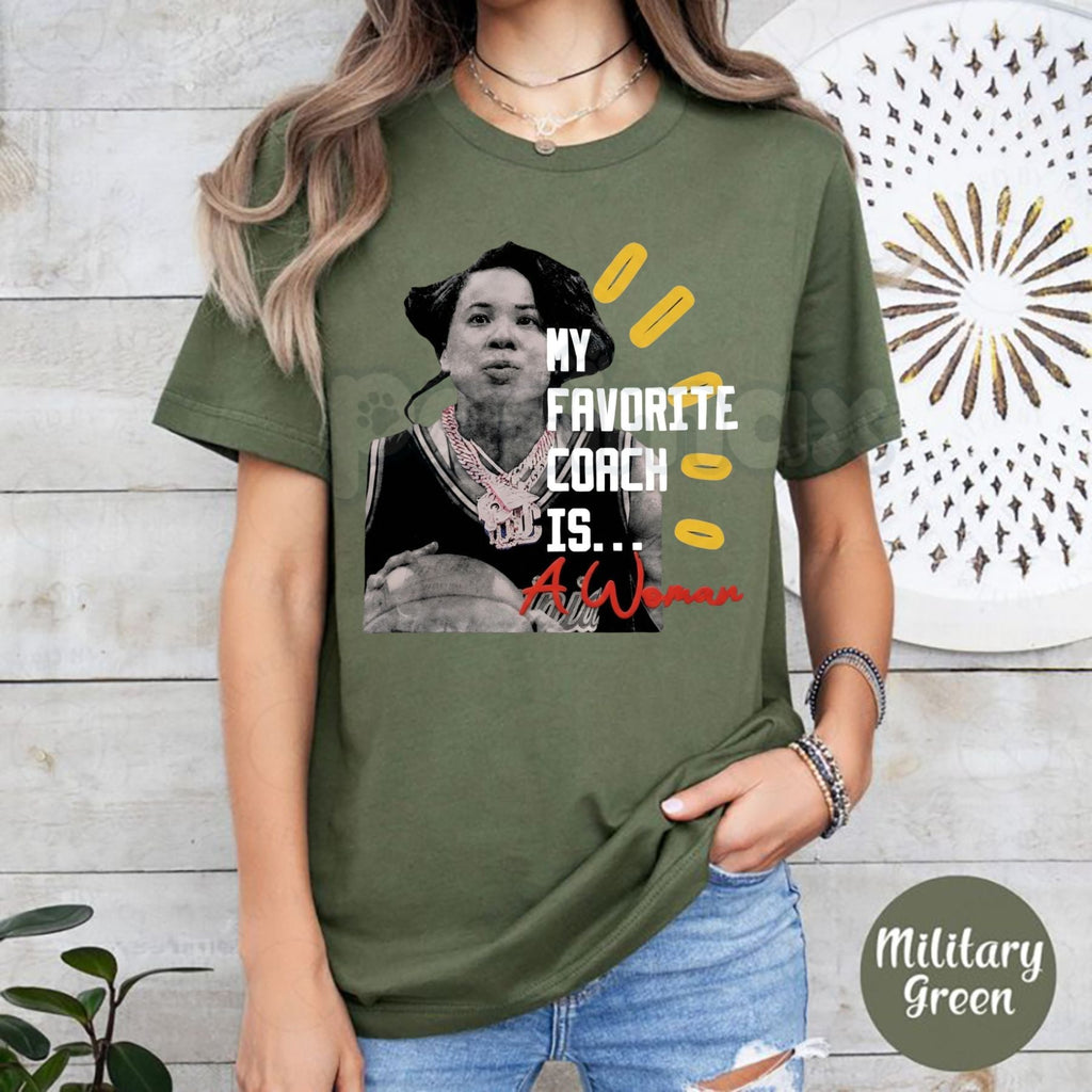 "My Favorite Coach is… A Woman" T-Shirt - Empowering Women in Sports Graphic Tee, Female Coach Appreciation Shirt, Girl Power Athletics Apparel, Sports Mentor Inspirational Top - P's One-Stop Shop 