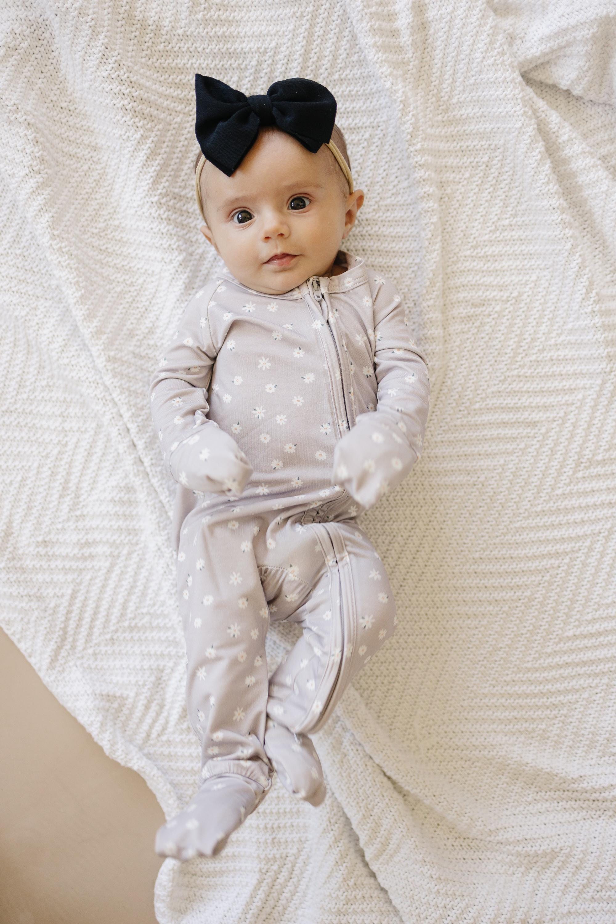 Oopsie Daisy Bamboo Zippy Romper - Bamboo Baby Pajamas - Purple Floral Flower Print Girl Newborn Baby - P's One-Stop Shop 