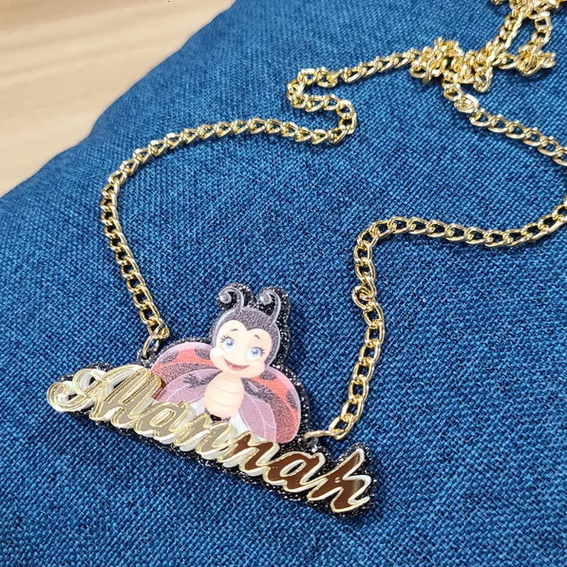 Personalised Kids Pendants acrylic Any Cartoon Character Nameplate Necklaces - P's One-Stop Shop 