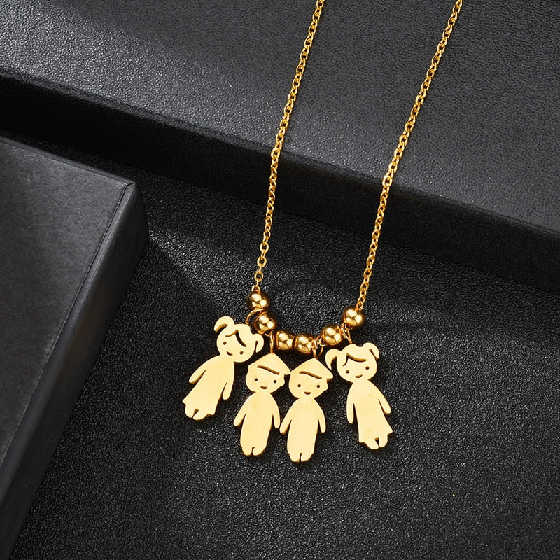 Personalized Boy Girl Kids Pendant Necklace Women Child Engraved Name Date Family Jewelry - P's One-Stop Shop 