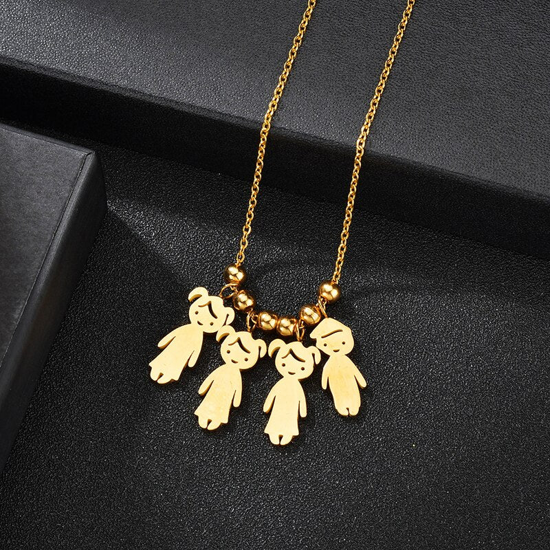 Personalized Boy Girl Kids Pendant Necklace Women Child Engraved Name Date Family Jewelry - P's One-Stop Shop 