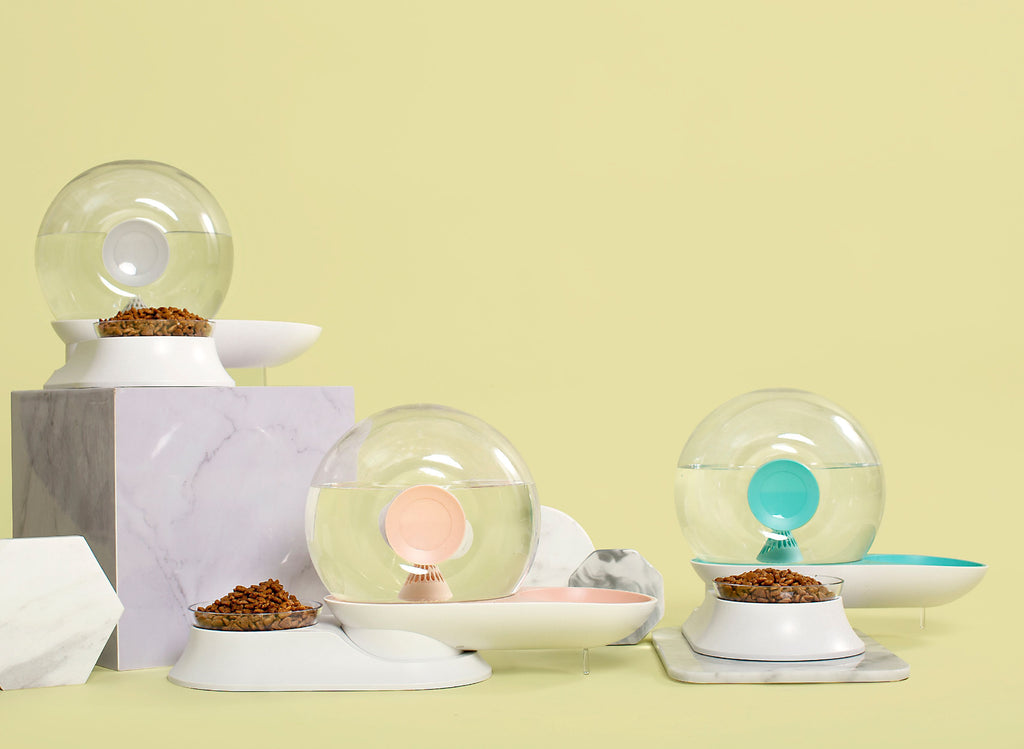 Pet Life ® 'Auto-Myst' Snail Shaped 2-in-1 Automated Gravity Pet Filtered Water Dispenser and Food Bowl - P's One-Stop Shop 