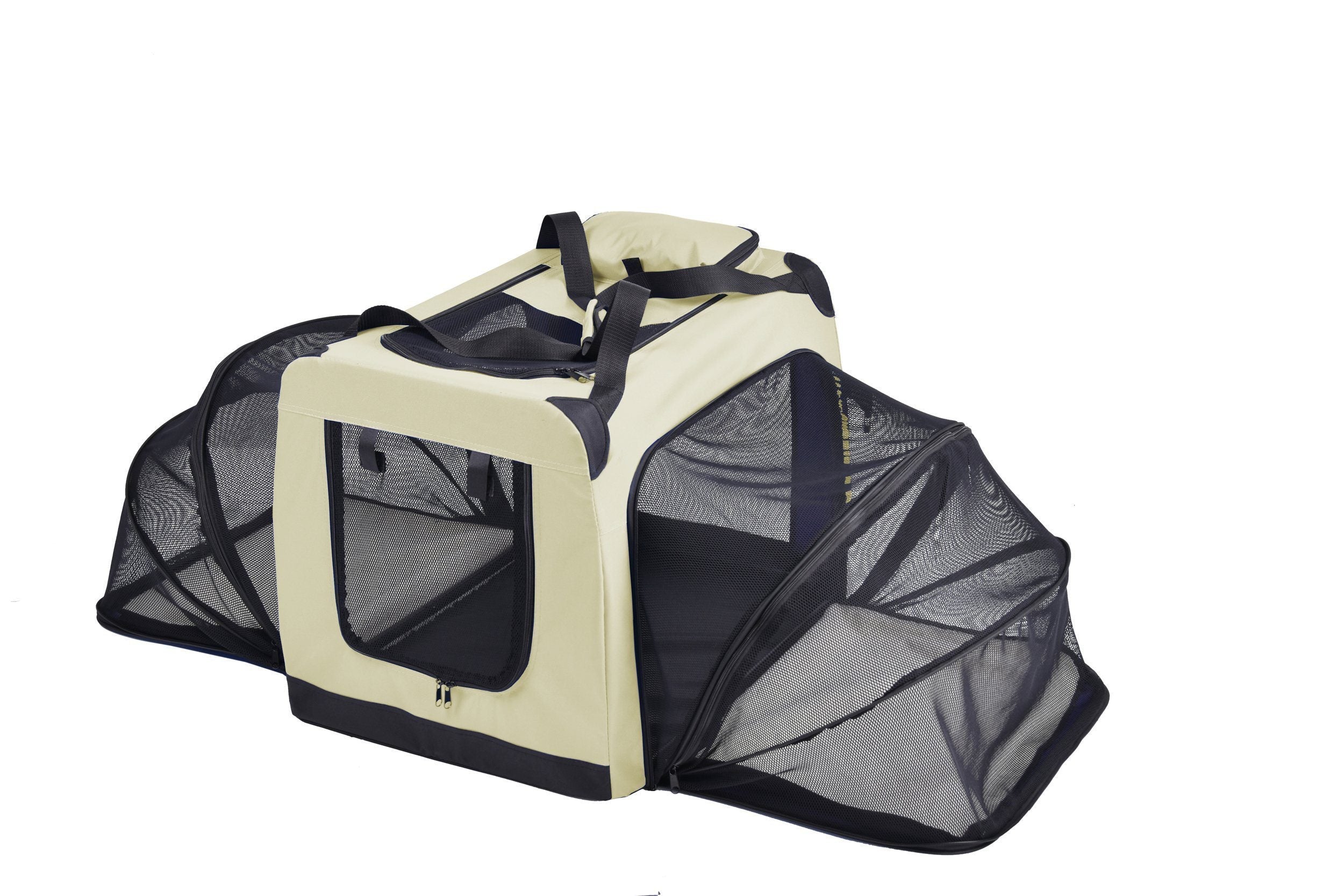 Pet Life ®  'Hounda Accordion' Metal Framed Soft-Folding Collapsible Dual-Sided Expandable Pet Dog Crate - P's One-Stop Shop 