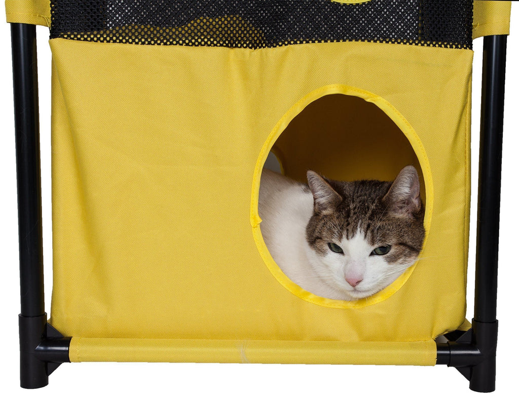 Pet Life ® 'Kitty-Square' Collapsible Travel Interactive Kitty Cat Tree Maze House Lounger Tunnel Lounge - P's One-Stop Shop 