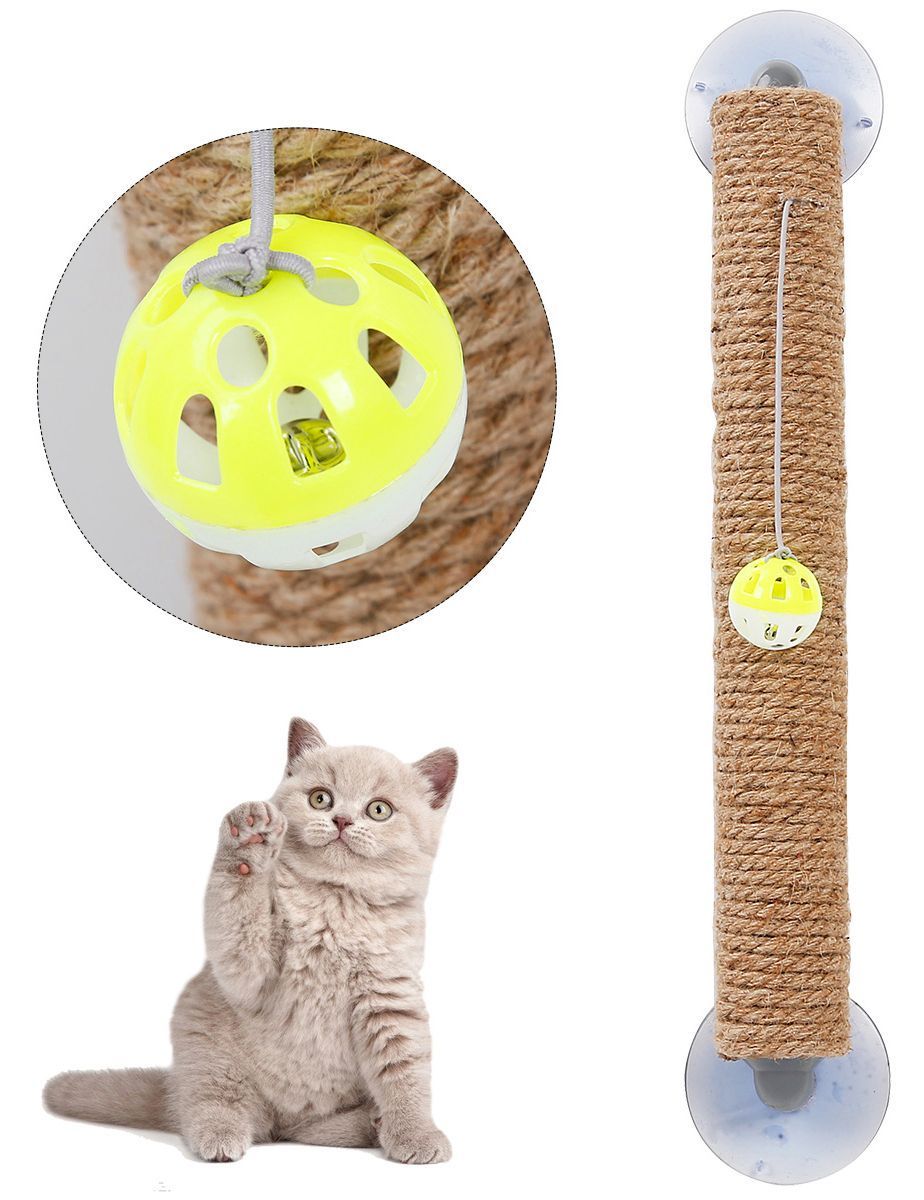 Pet Life ® 'Stick N' Claw' Sisal Rope and Toy Suction Cup Stick Shaped Cat Scratcher - P's One-Stop Shop 