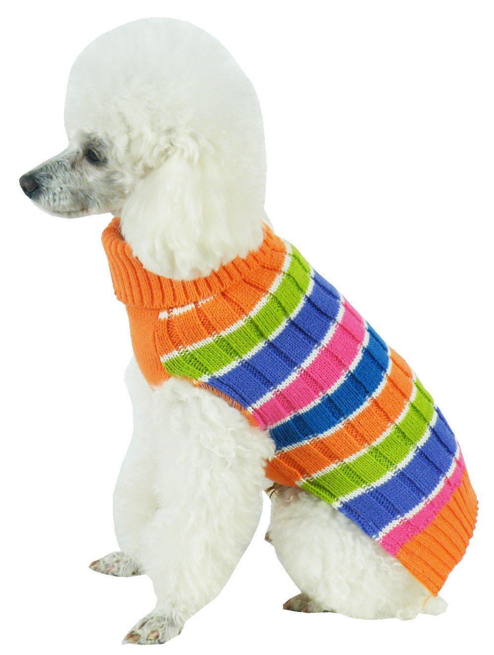 Pet Life ® 'Tutti-Beauty' Rainbow Heavy Cable Knitted Ribbed Designer Turtle Neck Dog Sweater - P's One-Stop Shop 