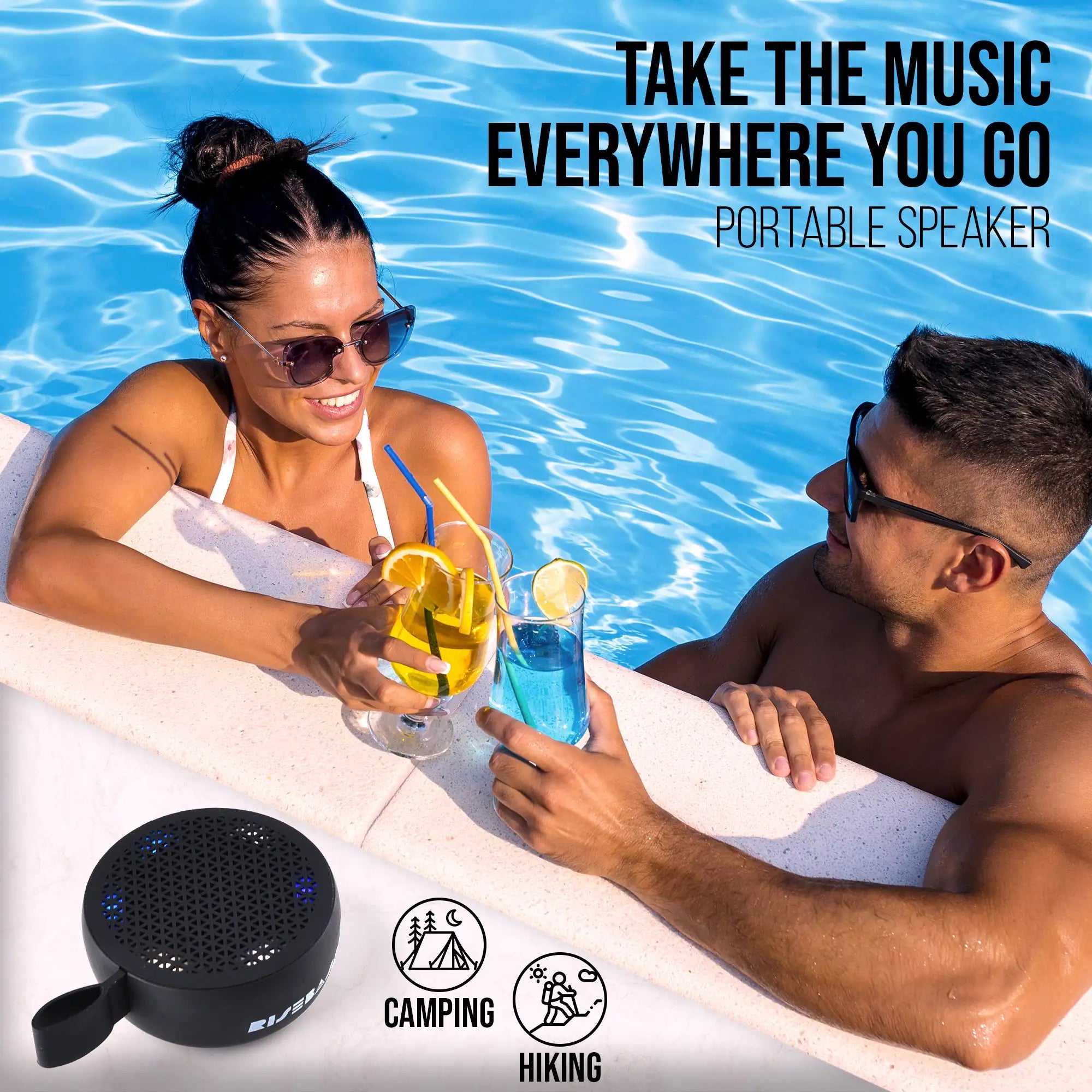 RISEBASS Water Resistant Bluetooth Shower Speaker, Handsfree Portable Speakerphone Control Buttons with LED Light, True Wireless Stereo for Bathroom, Kitchen, Hiking, Kayak, Beach, Gifts - P's One-Stop Shop 