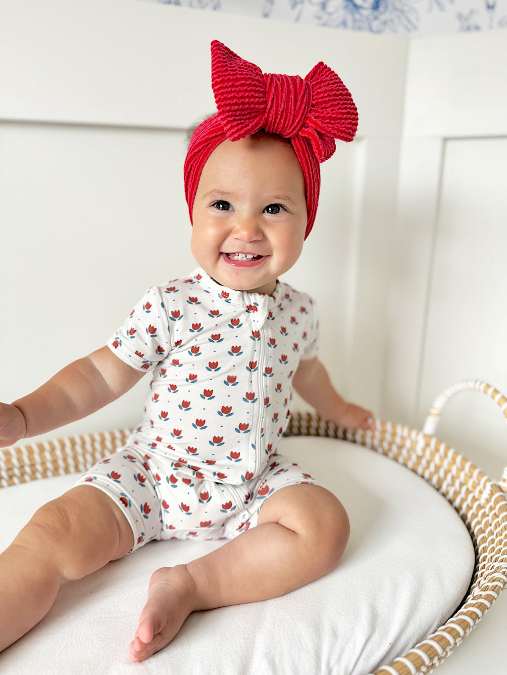 Red White & Blue Tulips Bamboo Shorty Pajamas - P's One-Stop Shop 