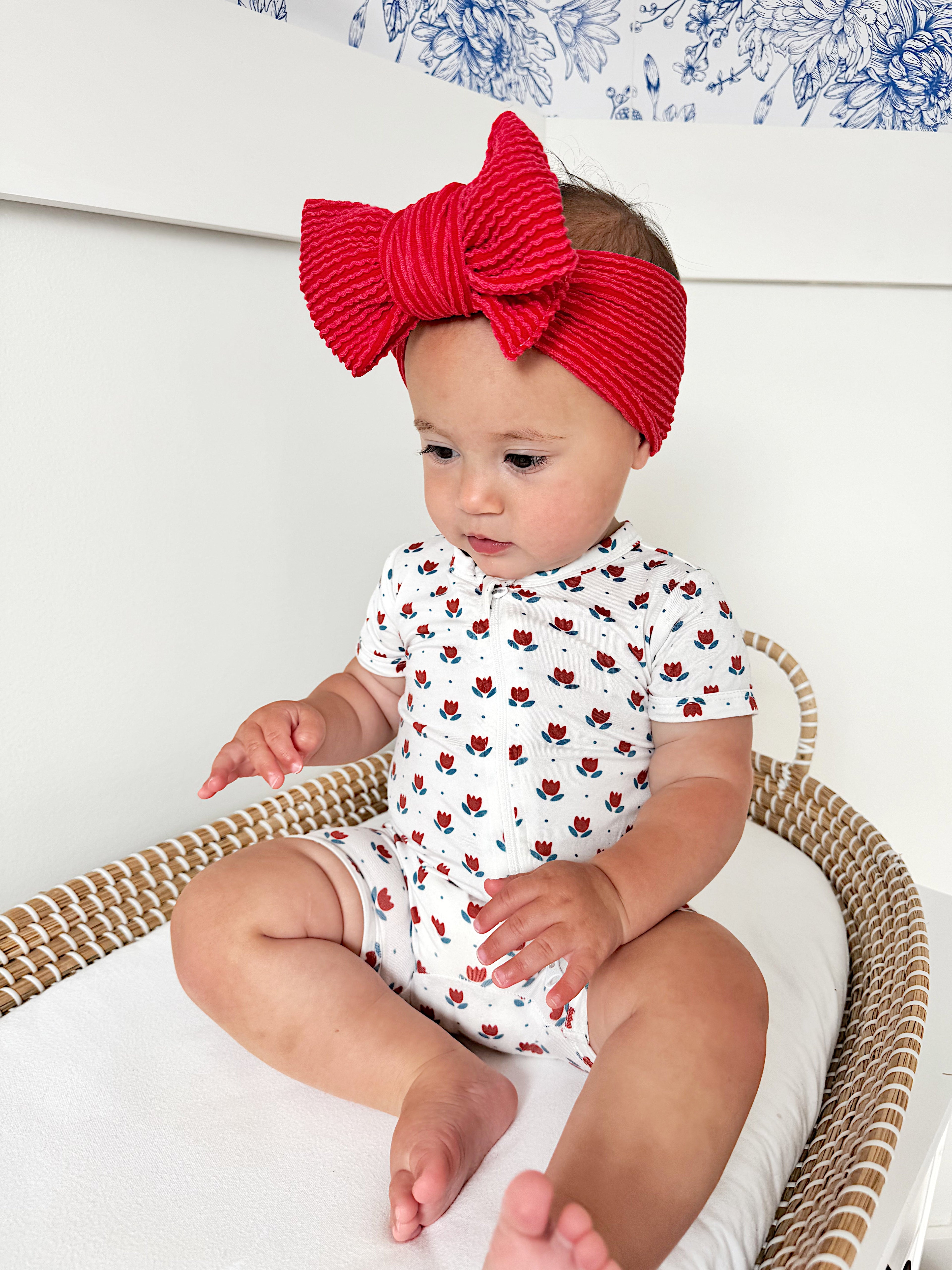 Red White & Blue Tulips Bamboo Shorty Pajamas - P's One-Stop Shop 