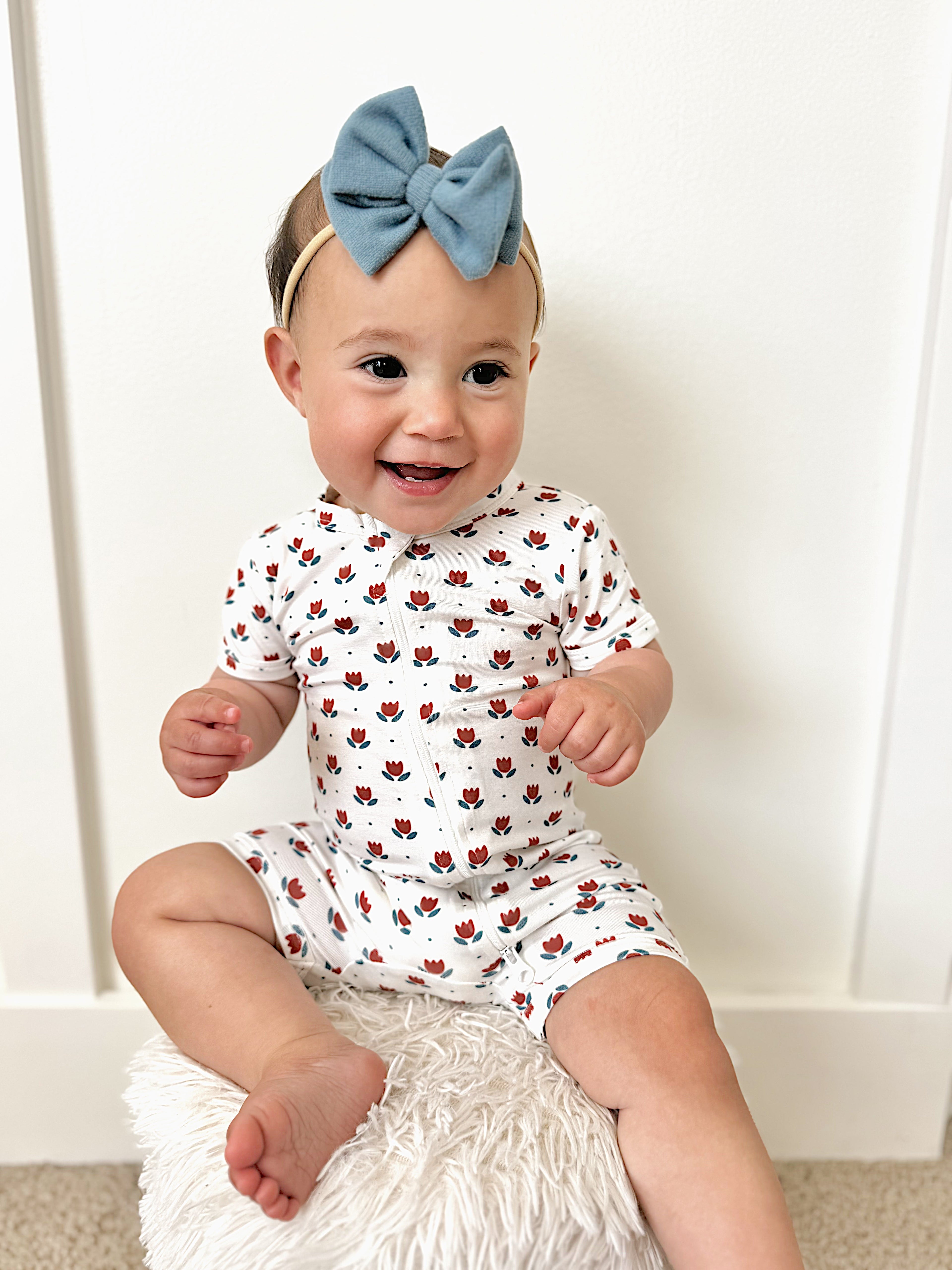 Red White & Blue Tulips Bamboo Shorty Pajamas - P's One-Stop Shop 
