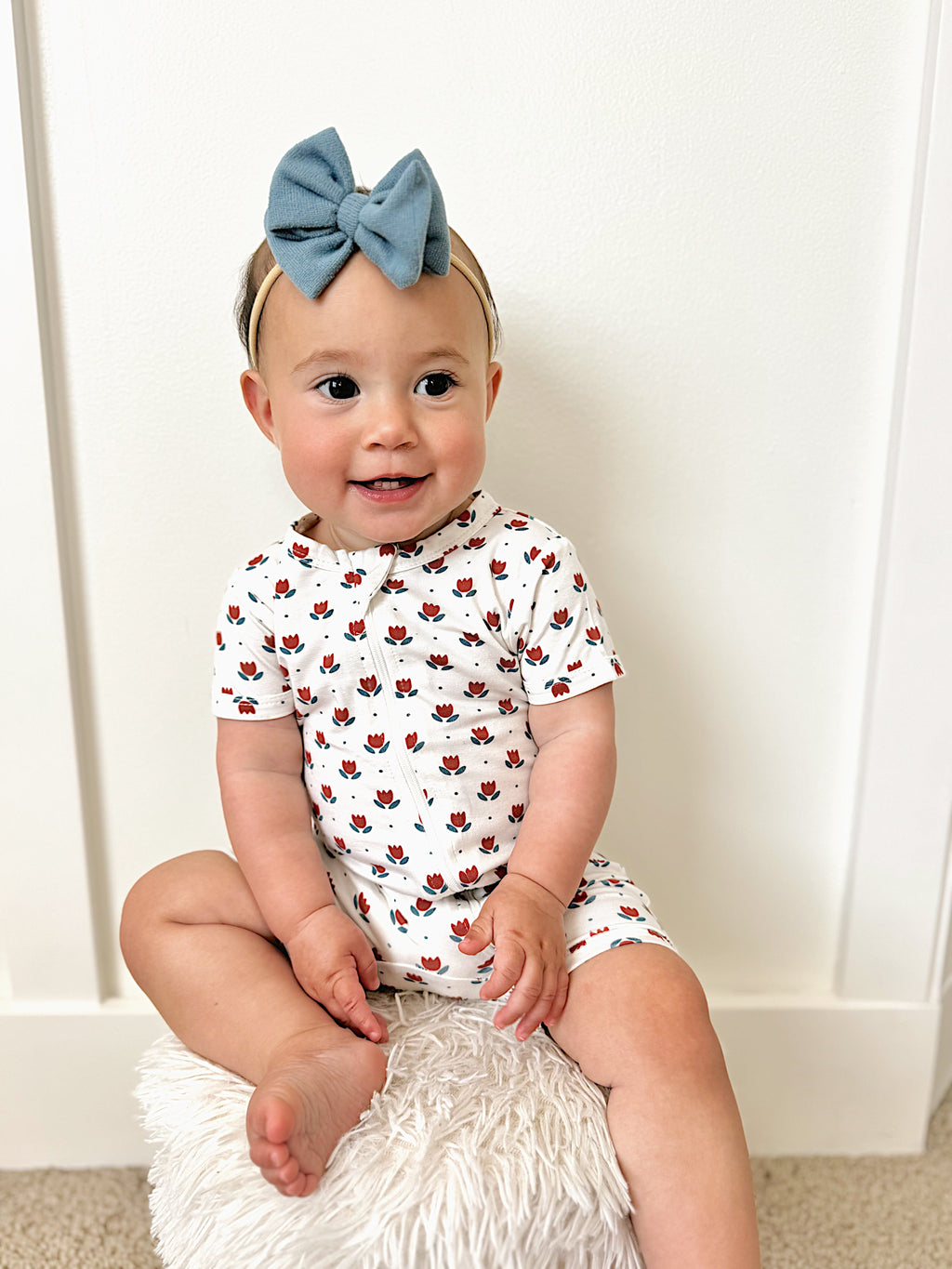 Red White & Blue Tulips Bamboo Shorty Pajamas - P's One-Stop Shop 