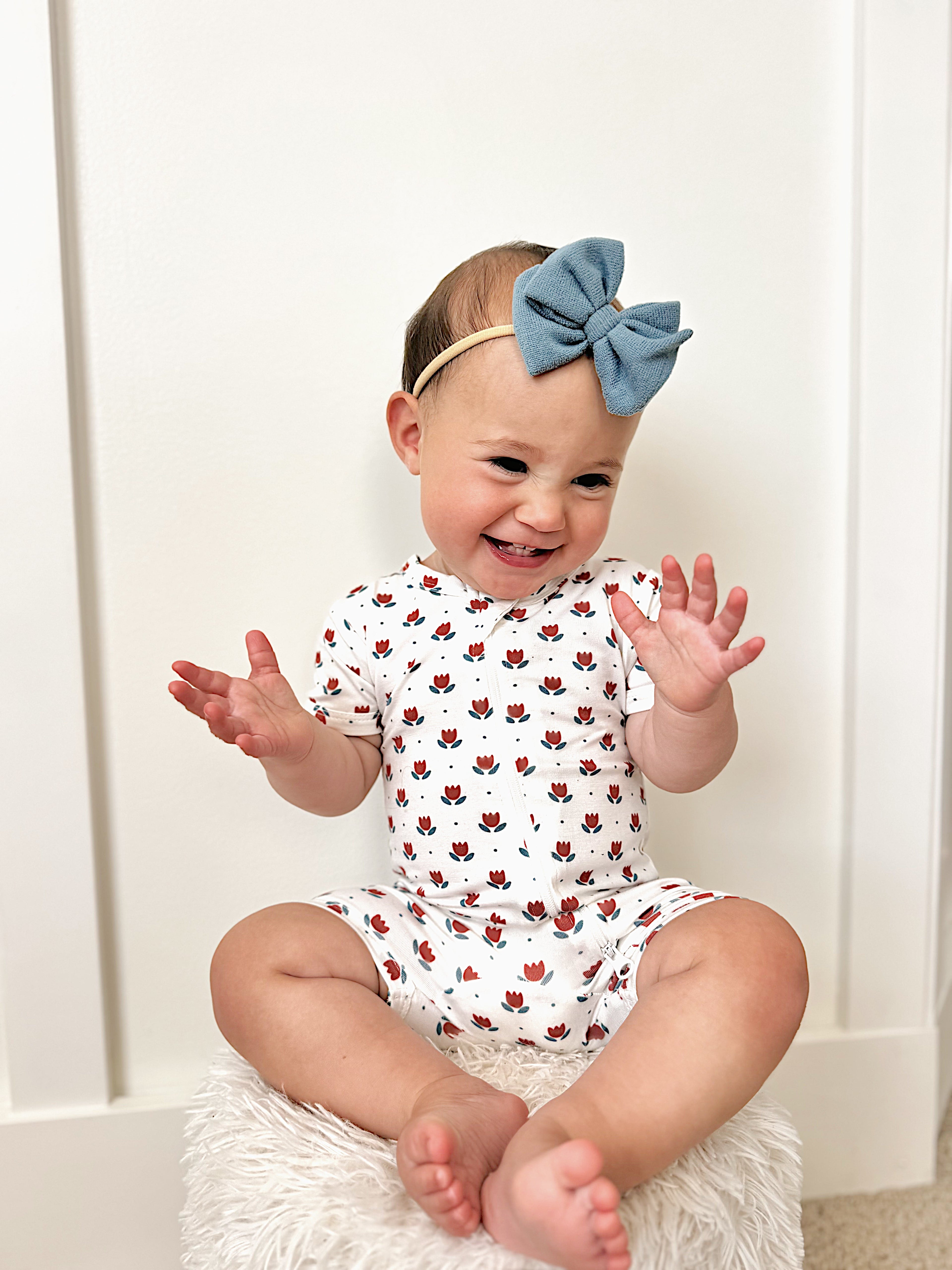 Red White & Blue Tulips Bamboo Shorty Pajamas - P's One-Stop Shop 