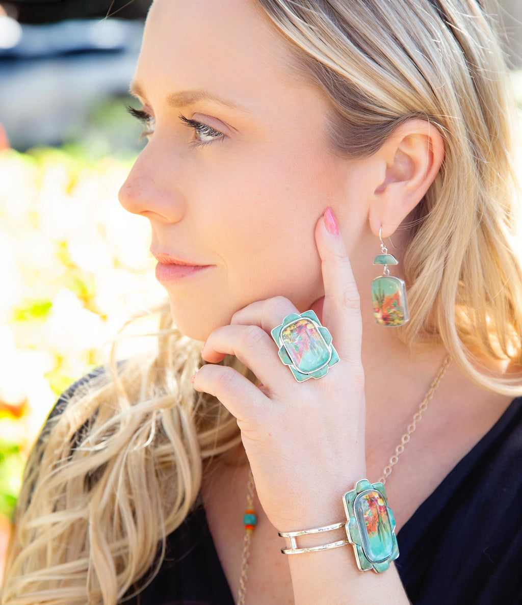 Scenic Desert Sedona Blue Turquoise Golden Ring - P's One-Stop Shop 