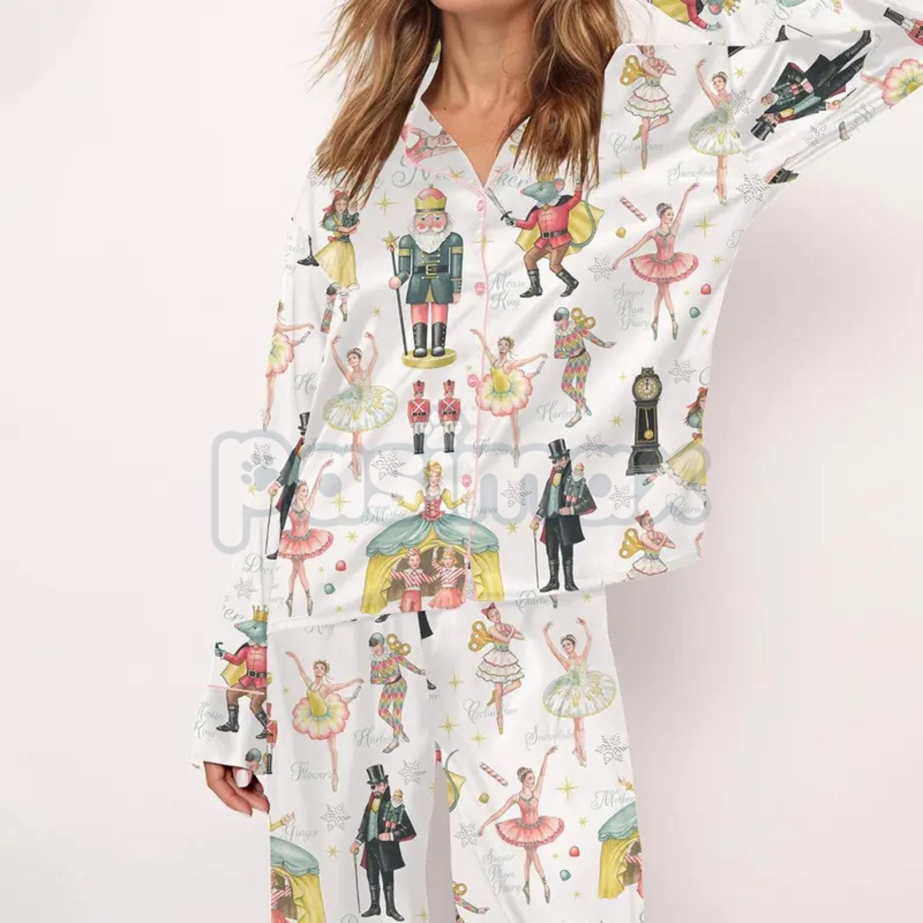 Silky Nutcracker Christmas Pajama Set for Women - Elegant Ballet Print Loungewear & Holiday Sleepwear - P's One-Stop Shop 