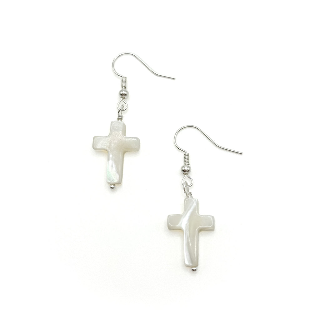 Silver-Plated Pearl Cross Earrings - Hypoallergenic & Stylish - P's One-Stop Shop 