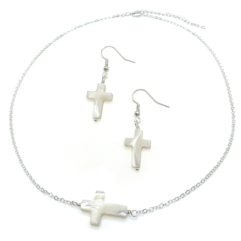 Silver-Plated Pearl Cross Earrings - Hypoallergenic & Stylish - P's One-Stop Shop 