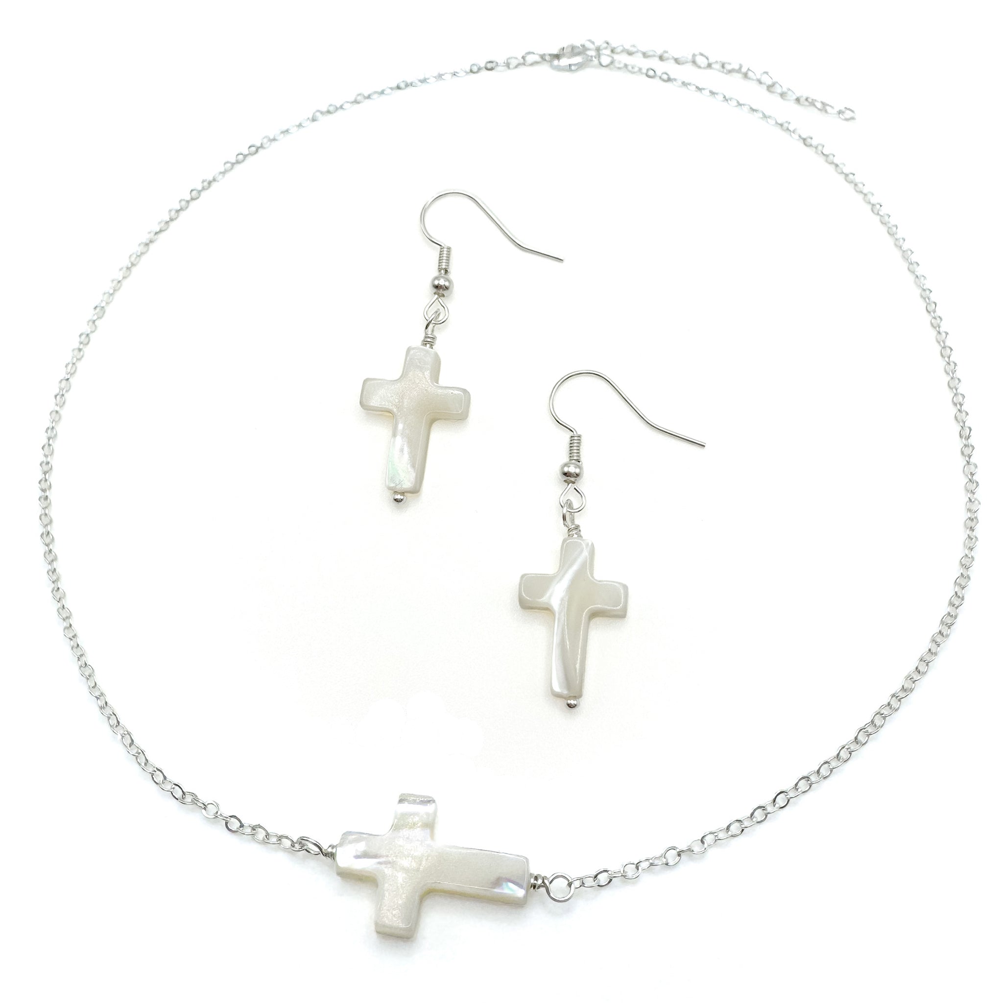 Silver-Plated Pearl Cross Earrings - Hypoallergenic & Stylish - P's One-Stop Shop 