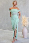 Split Ruffled Solid Color Hollow Out Cutout Mesh Sheath Dress - P's One-Stop Shop 