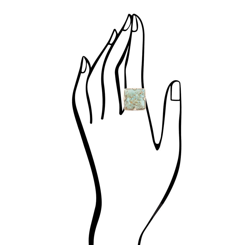 Square Statement Blue Turquoise Golden Ring - P's One-Stop Shop 