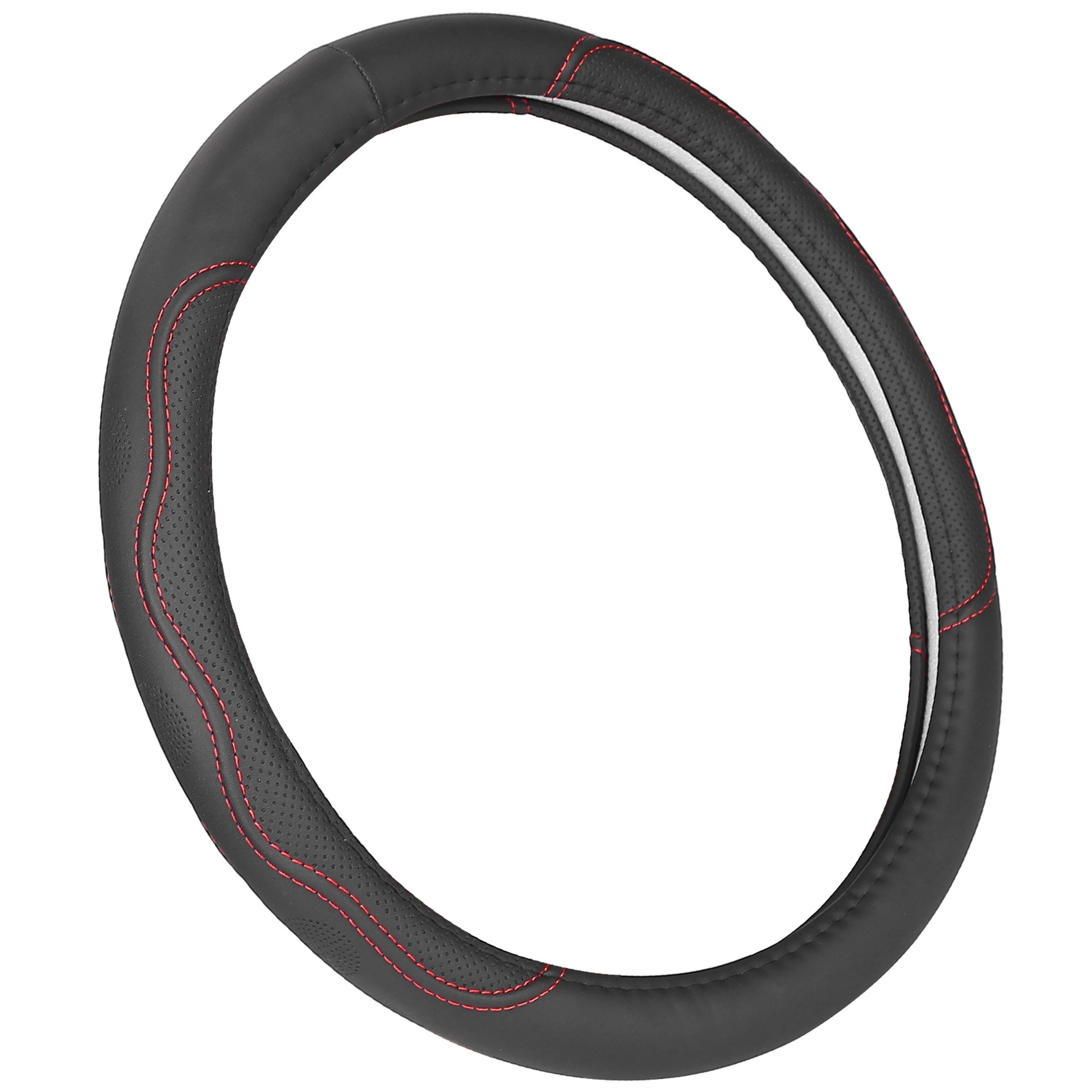 Steering Wheel Cover 14.5in-15in Diameter Universal Fiber Leather Car Steering Wheel Protector Breathable Anti-Slip Odor Free - P's One-Stop Shop 