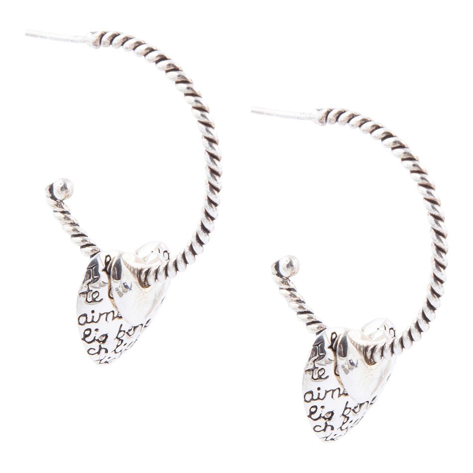 Sterling Silver Engraved Heart Hoop Earrings - P's One-Stop Shop 