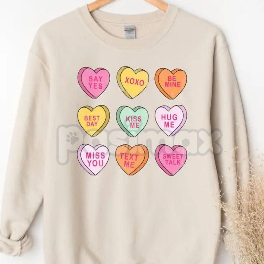 Valentine’s Day Conversation Hearts Sweatshirt | Cute Pastel Heart Shirt | Cozy Valentines Crewneck for Women | Romantic Gift for Her | Trendy Holiday Outfit - P's One-Stop Shop 