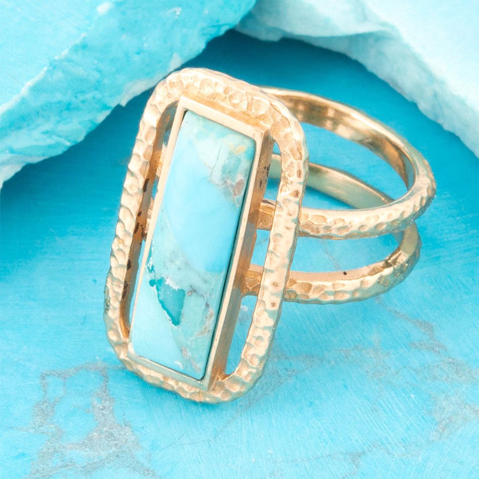 Willa Blue Turquoise Golden Statement Ring - P's One-Stop Shop 