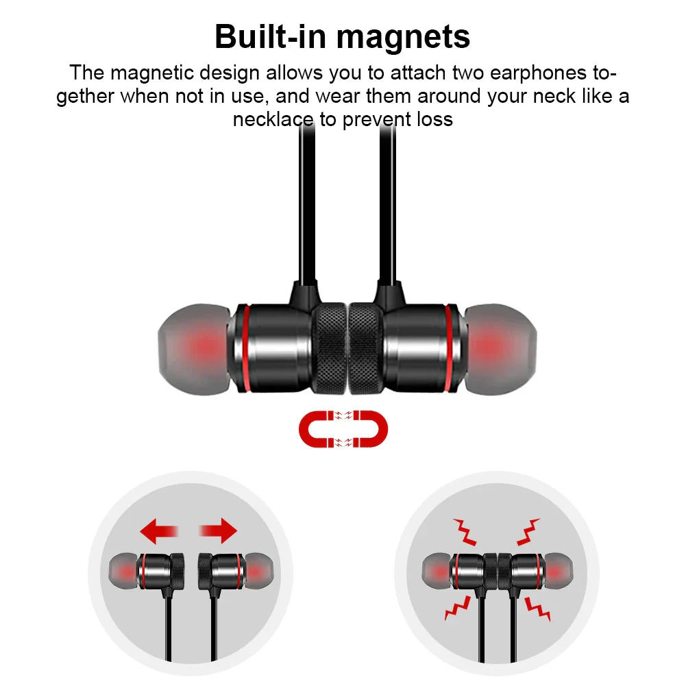 Wireless earphones Neckband Magnetic Sports 4.1 Bluetooth Earphone Stereo Earbuds Music Metal Headphones With Mic For All Phones - P's One-Stop Shop 