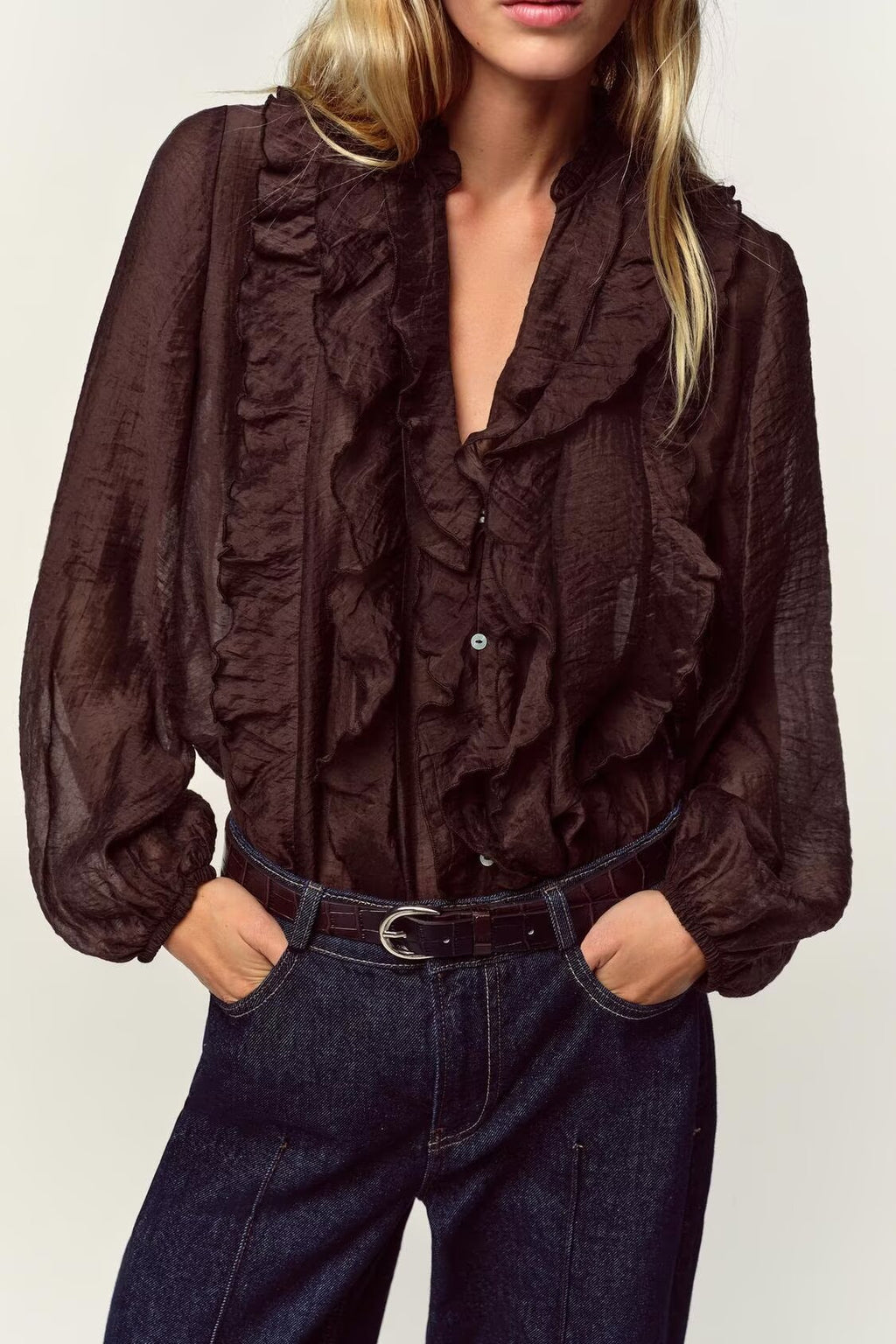 Women Clothing Autumn Laminated Decoration Long Sleeve Shirt - P's One-Stop Shop 