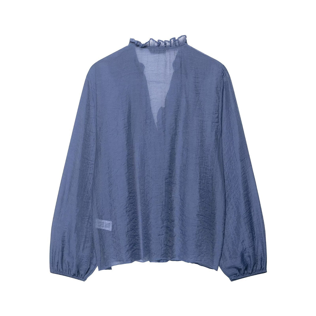 Women Clothing Autumn Laminated Decoration Long Sleeve Shirt - P's One-Stop Shop 