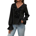 Women Clothing Autumn V neck Ruffled Elegant Shirt for Women - P's One-Stop Shop 
