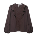 Women Clothing Solid Color Floral Embroidered Shirt - P's One-Stop Shop 