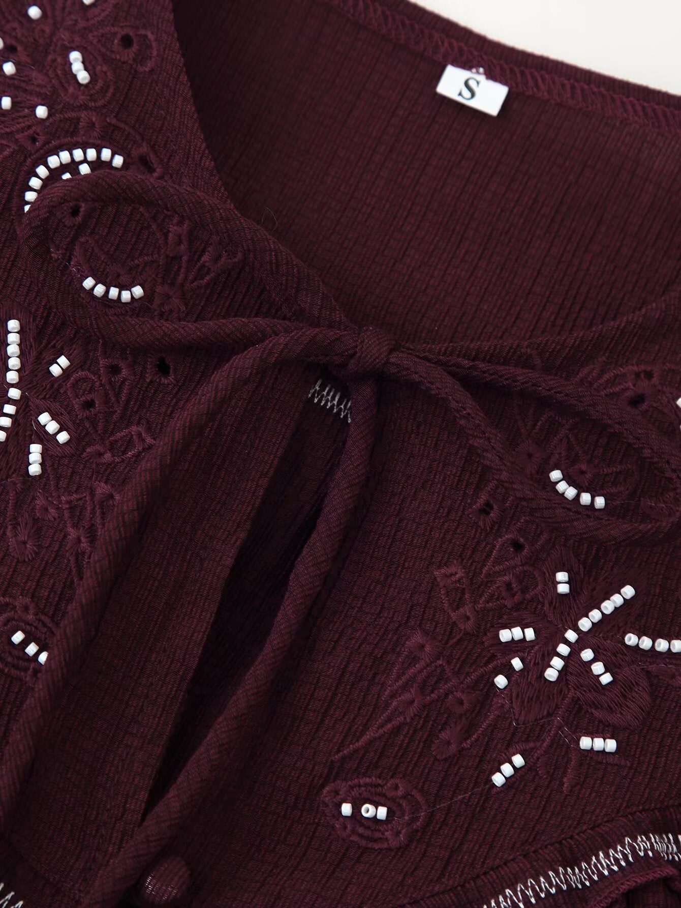 Women Long Sleeve Casual Beaded Embroidered Shirt - P's One-Stop Shop 