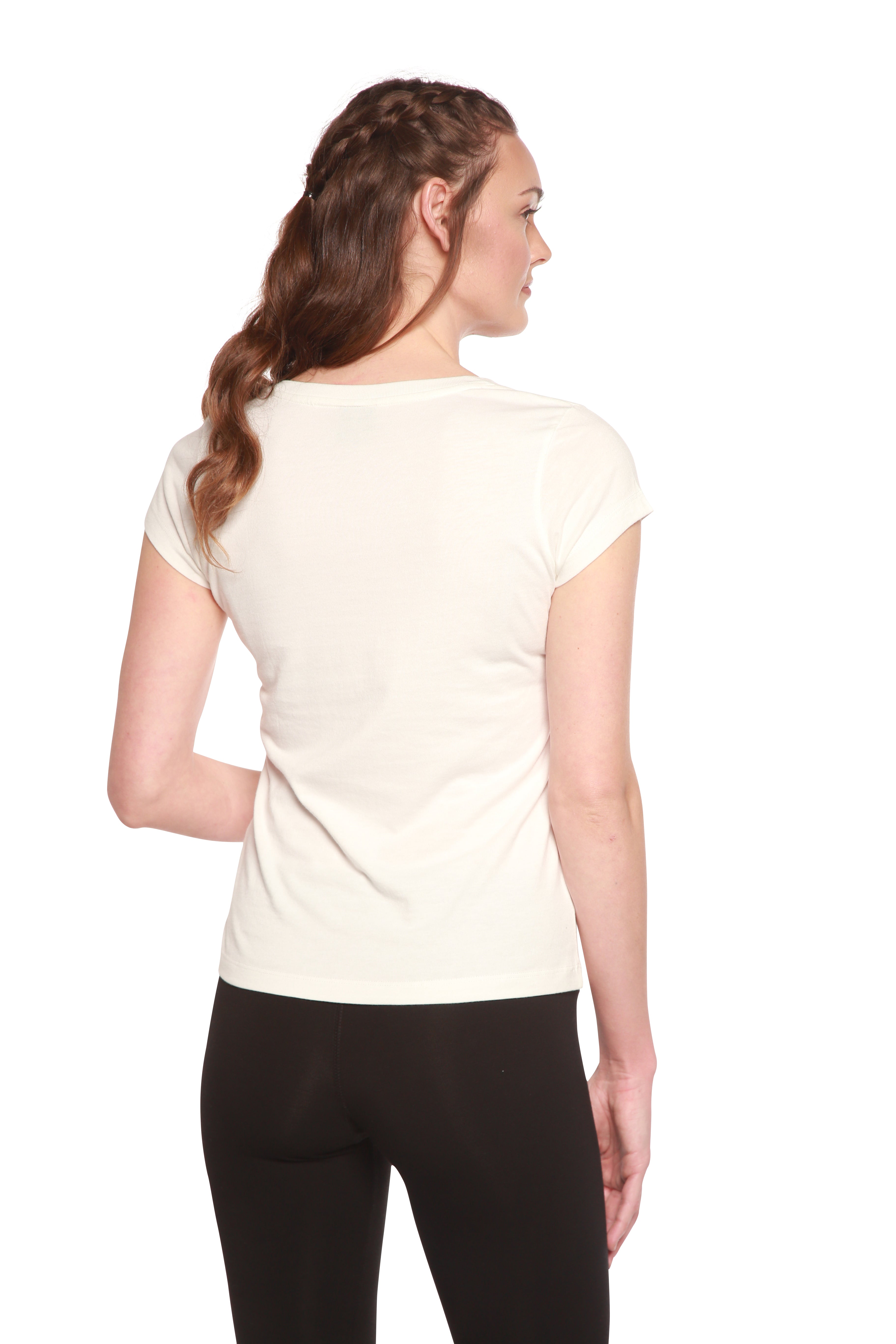 Women's Bamboo Viscose/Cotton V-Neck Cap Sleeve T-Shirt - P's One-Stop Shop 