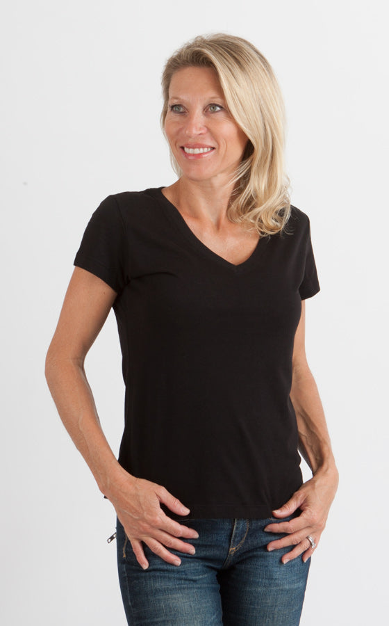 Women's Bamboo Viscose/Cotton V-Neck Cap Sleeve T-Shirt - P's One-Stop Shop 