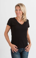 Women's Bamboo Viscose/Cotton V-Neck Cap Sleeve T-Shirt - P's One-Stop Shop 