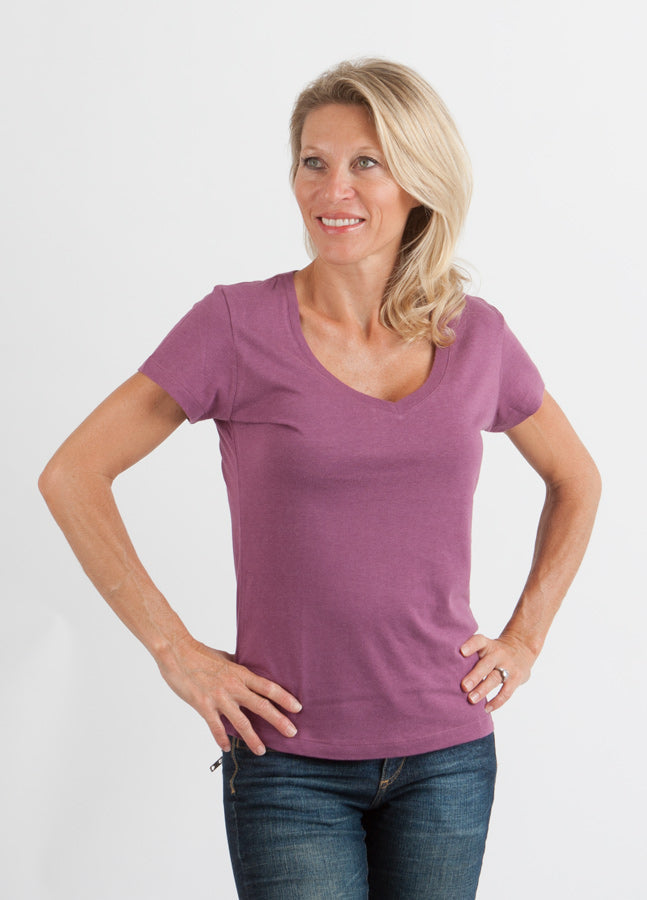 Women's Bamboo Viscose/Cotton V-Neck Cap Sleeve T-Shirt - P's One-Stop Shop 