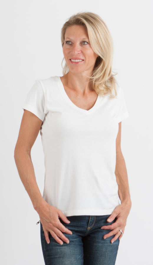 Women's Bamboo Viscose/Cotton V-Neck Cap Sleeve T-Shirt - P's One-Stop Shop 