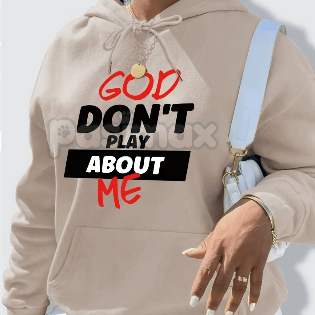 Women's Front Slogan Letter Print Hooded Sweatshirt – Casual Graphic Pullover, Trendy Statement Hoodie - P's One-Stop Shop 