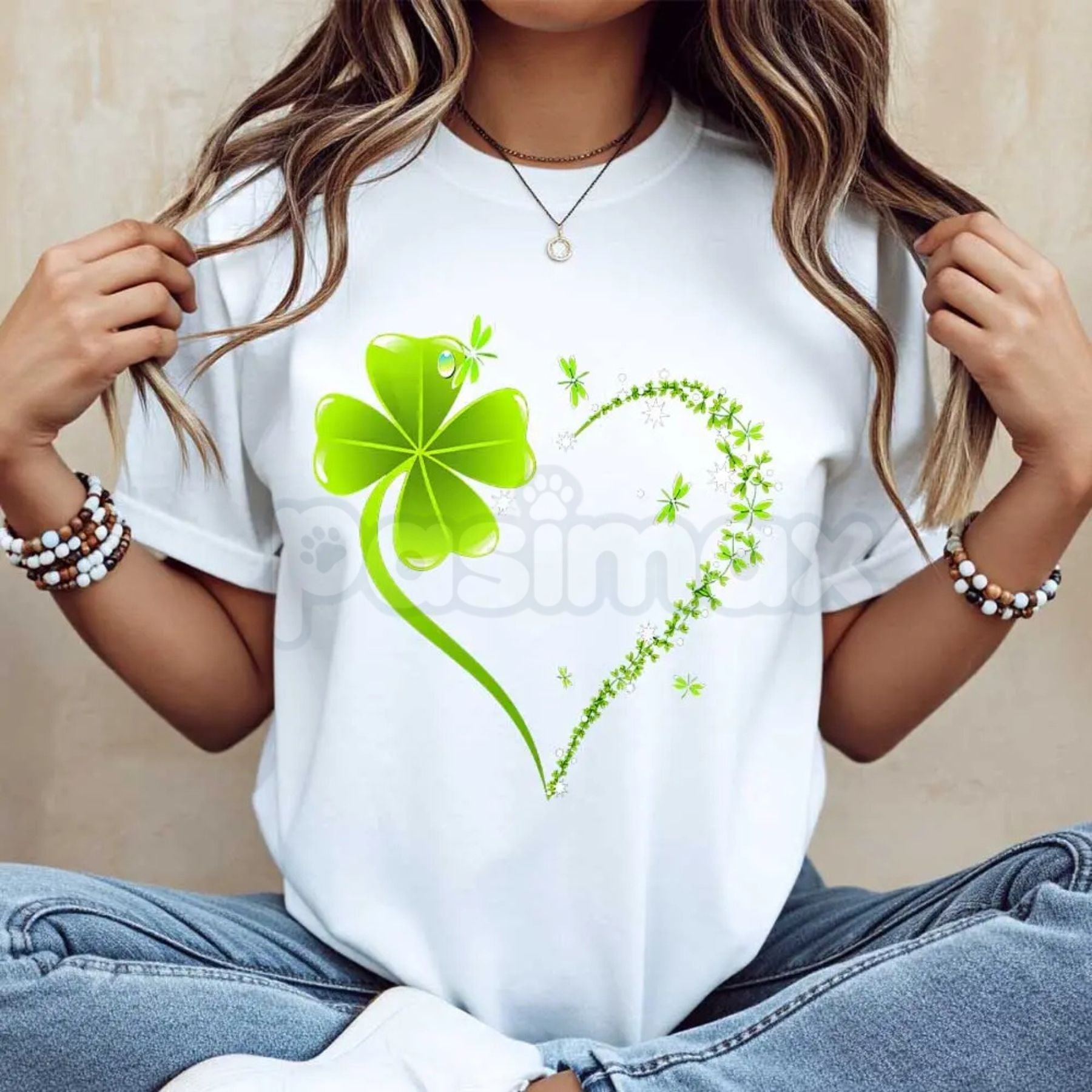 Four Leaf Clover Heart St. Patrick's Day T-Shirt - Lucky Clover Heart Graphic Tee, Premium 100% Cotton Crew Neck Celebration Top, Cute Irish Pride Heart Shirt, St. Paddy's Day Women's Fashion, Soft Lived-In Festive Holiday Apparel - P's One-Stop Shop 