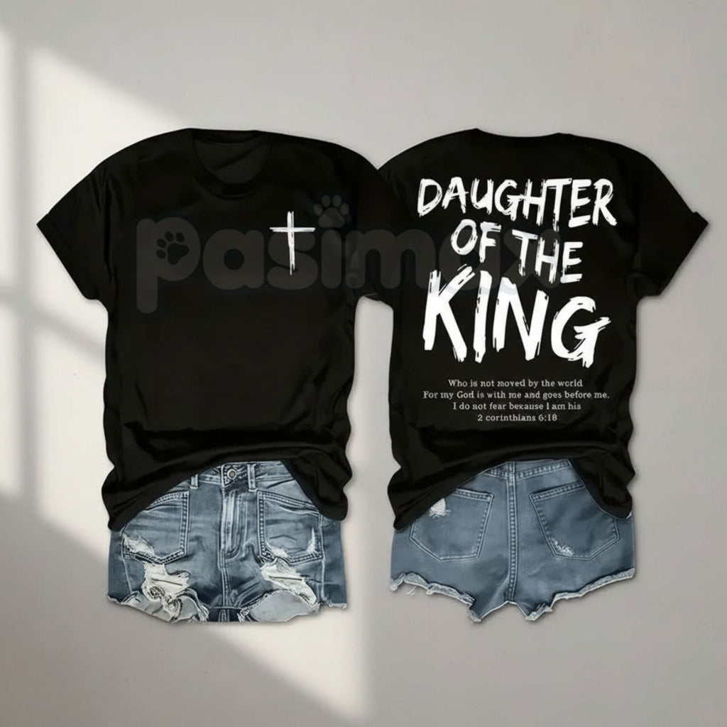 "Daughter of the King" Women's Christian T-Shirt - Inspirational Faith-Based Graphic Tee, Premium 100% Cotton Religious Gift for Her, Minimalist Scripture-Inspired Crown Top, Empowering Grace-Filled Apparel, Soft Lived-In Christian Streetwear - P's One-Stop Shop 
